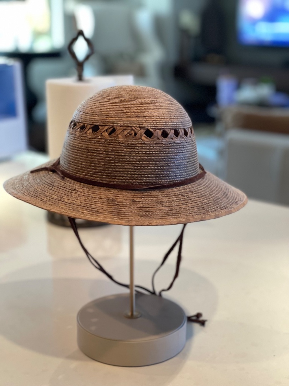 Tula Brand Laurel Lattice Palm Straw Facesaver Sun Hat w/ Chin cord - Picture 8 of 14